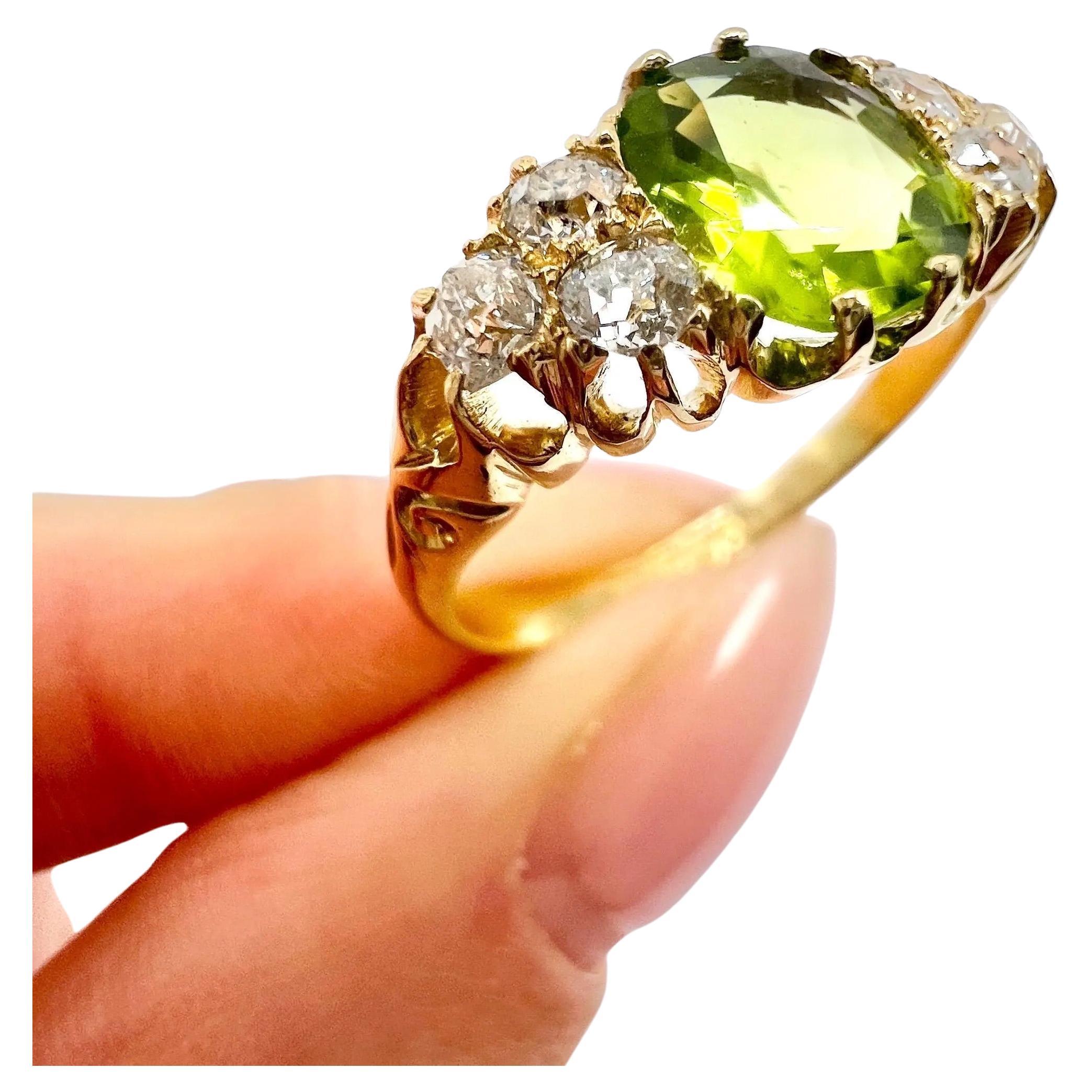Antique 18ct Gold, Edwardian Peridot & Diamond Ring, Hallmarked London 1904