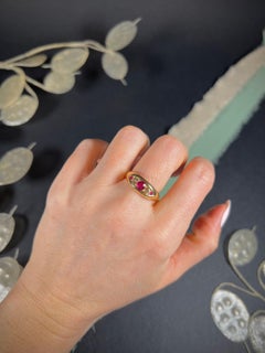 Antique 18ct Gold Edwardian Ruby & Diamond Boat Shaped Ring