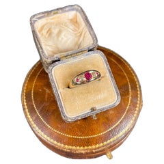 Antique 18ct Gold Edwardian Ruby & Diamond Boat Shaped Ring