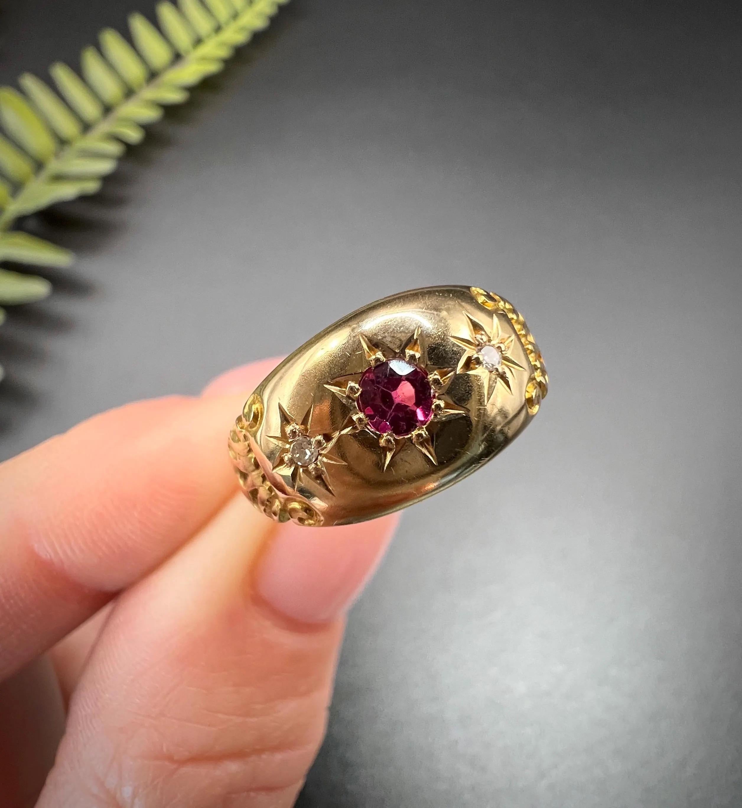 Antique 18ct Gold, Edwardian Ruby & Diamond Ring, Chester Hallmarked 1