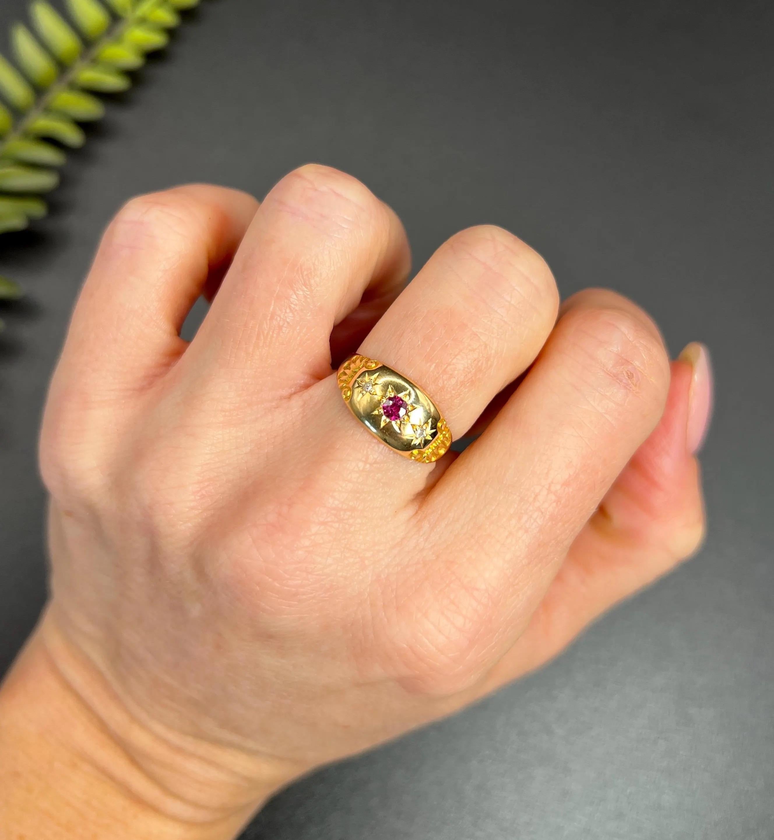 Antique 18ct Gold, Edwardian Ruby & Diamond Ring, Chester Hallmarked 4