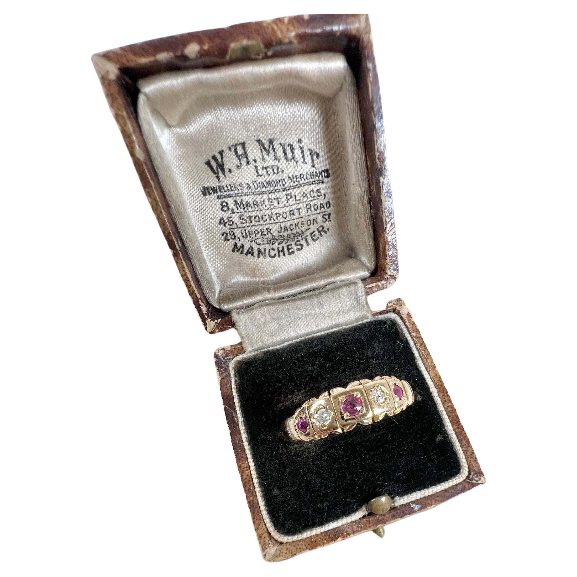 Antique 18ct Gold Edwardian Ruby & Diamond Ring For Sale