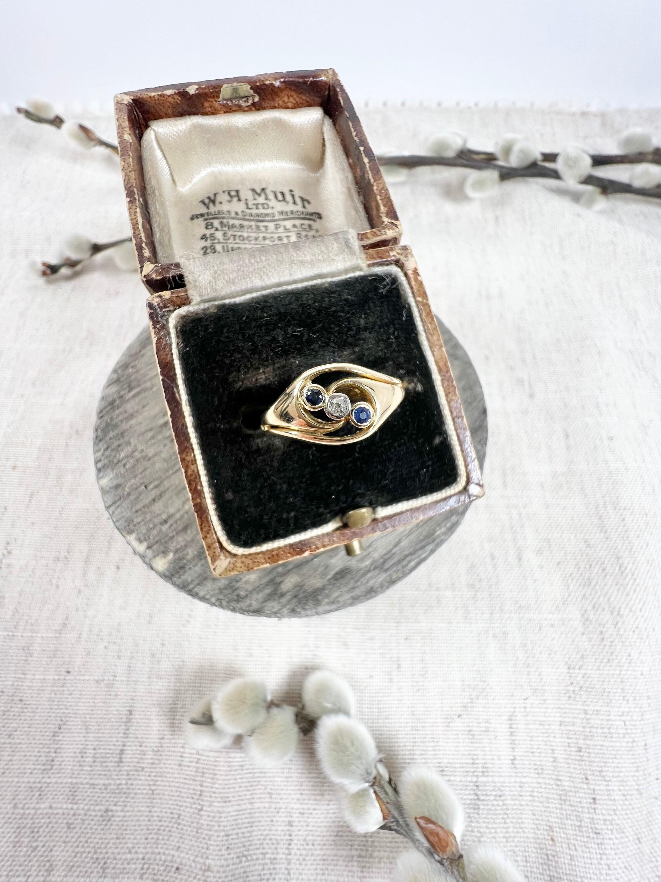 Antiker 18ct Gold Edwardian Saphir & Diamant Crossover Ring im Angebot 4