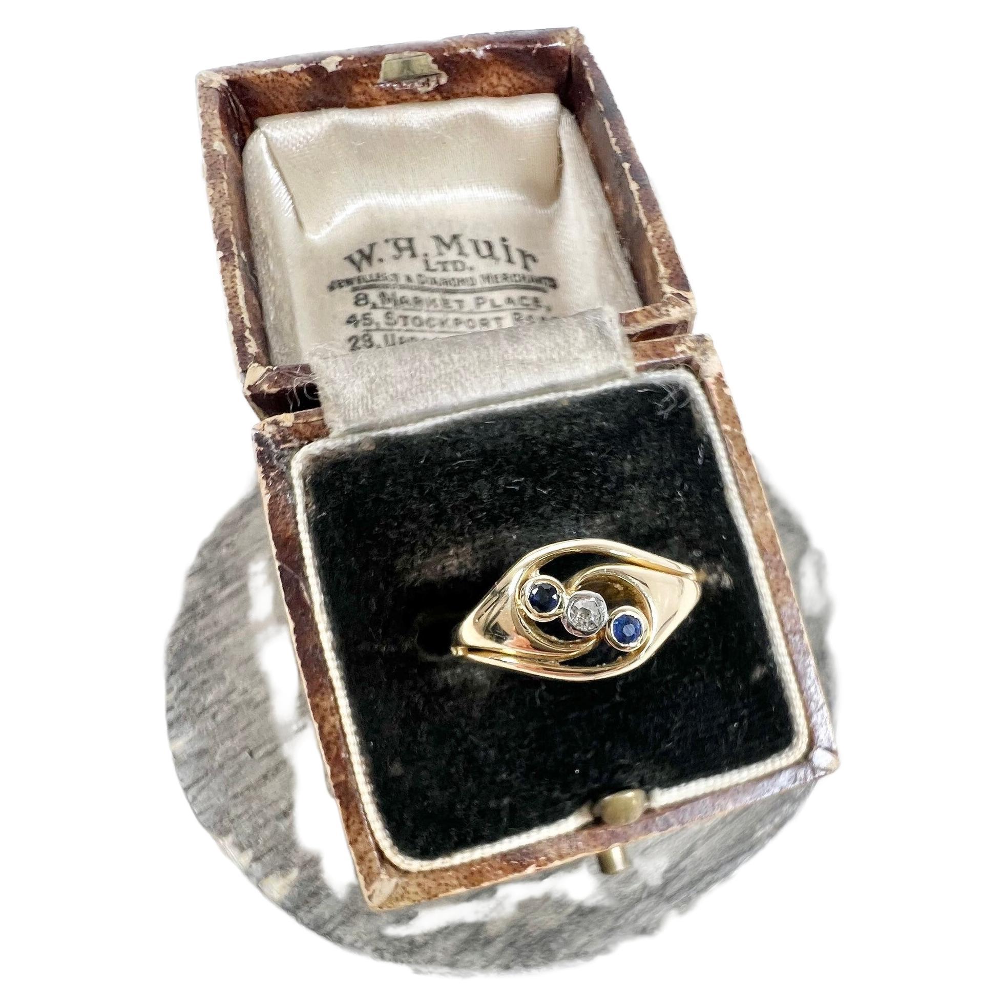 Antique 18ct Gold Edwardian Sapphire & Diamond Crossover Ring For Sale