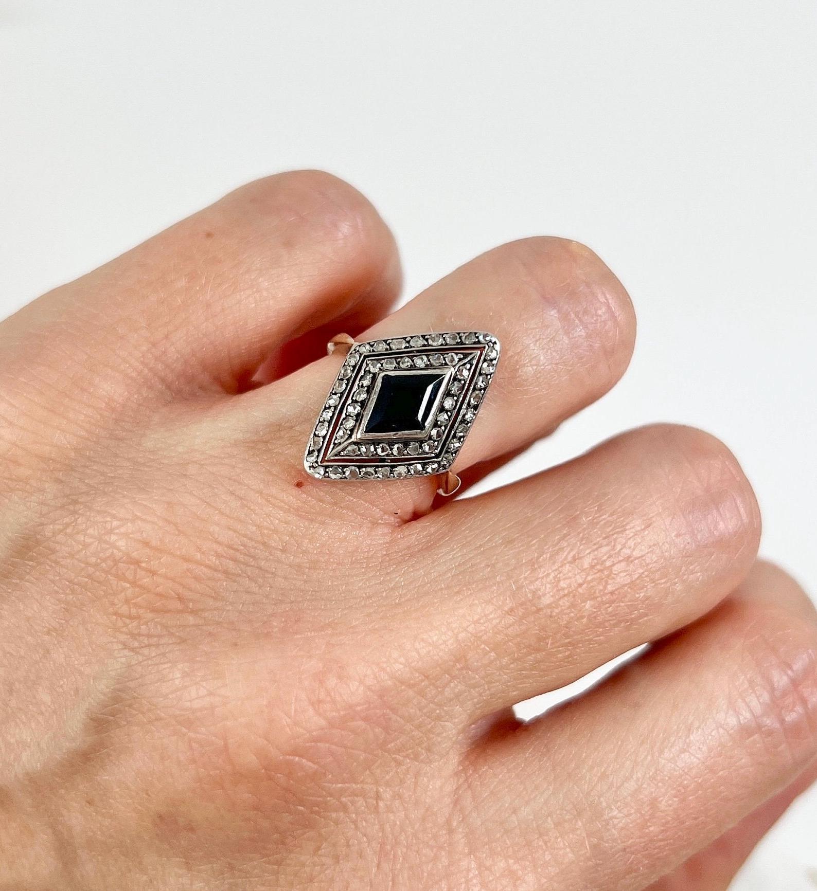 Antique 18ct Gold, Edwardian Sapphire & Diamond Marquise/Navette Ring For Sale 1