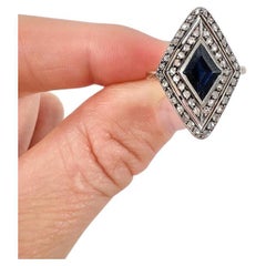 Antiker Marquise/Navette-Ring aus 18 Karat Gold, edwardianischem Saphir und Diamant