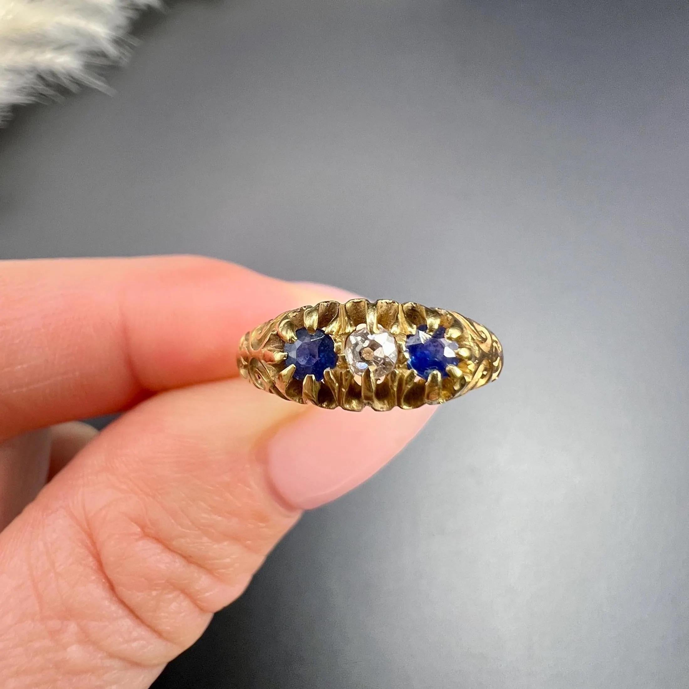 Antique 18ct Gold Edwardian Sapphire & Diamond Ring Hallmarked Birmingham 1906 For Sale 5