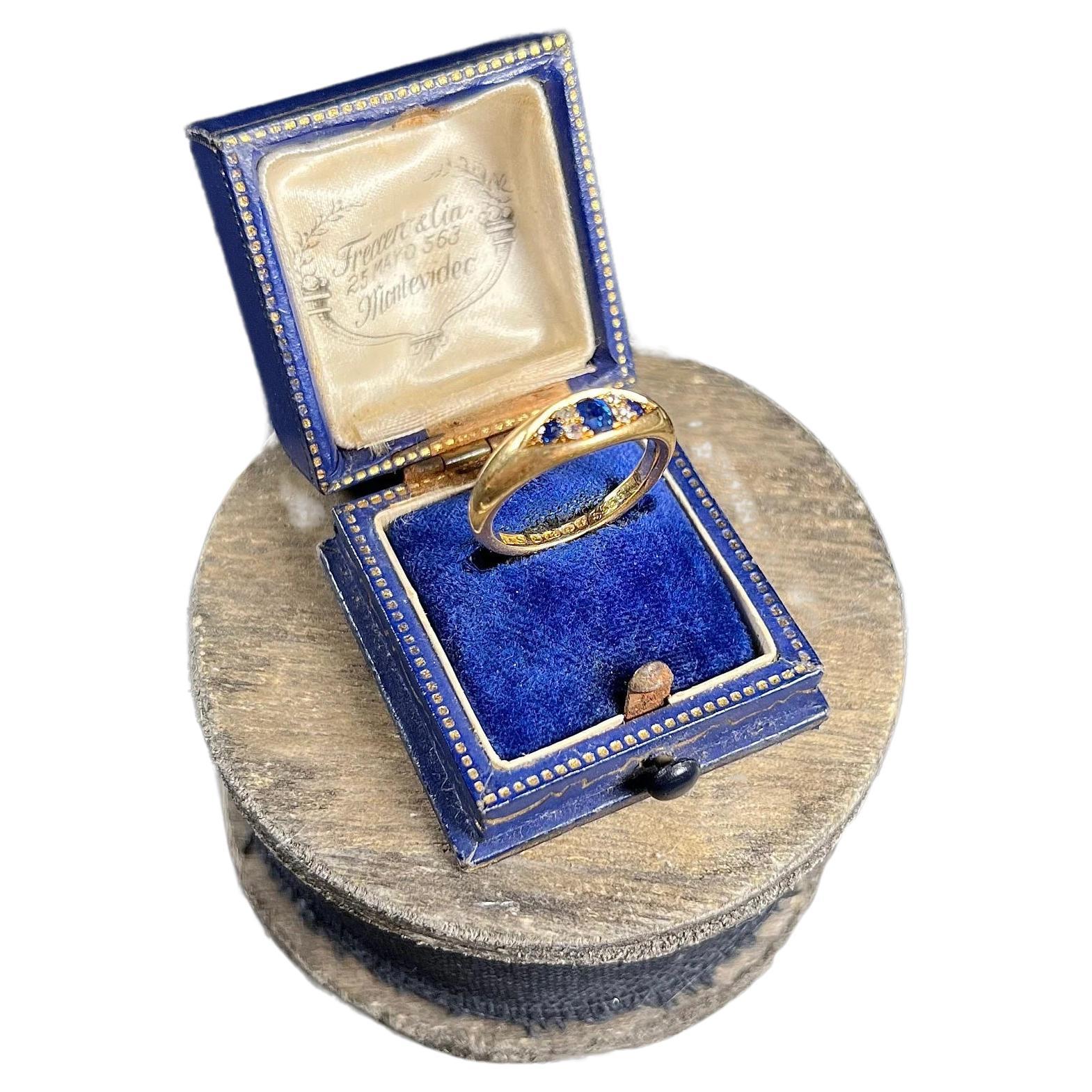 Antique 18ct Gold Edwardian Sapphire & Diamond Seven Stone Ring For Sale