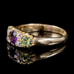 Antique 18 Carat Gold Edwardian Suffragette Ring Amethyst Peridot Diamond, 1912