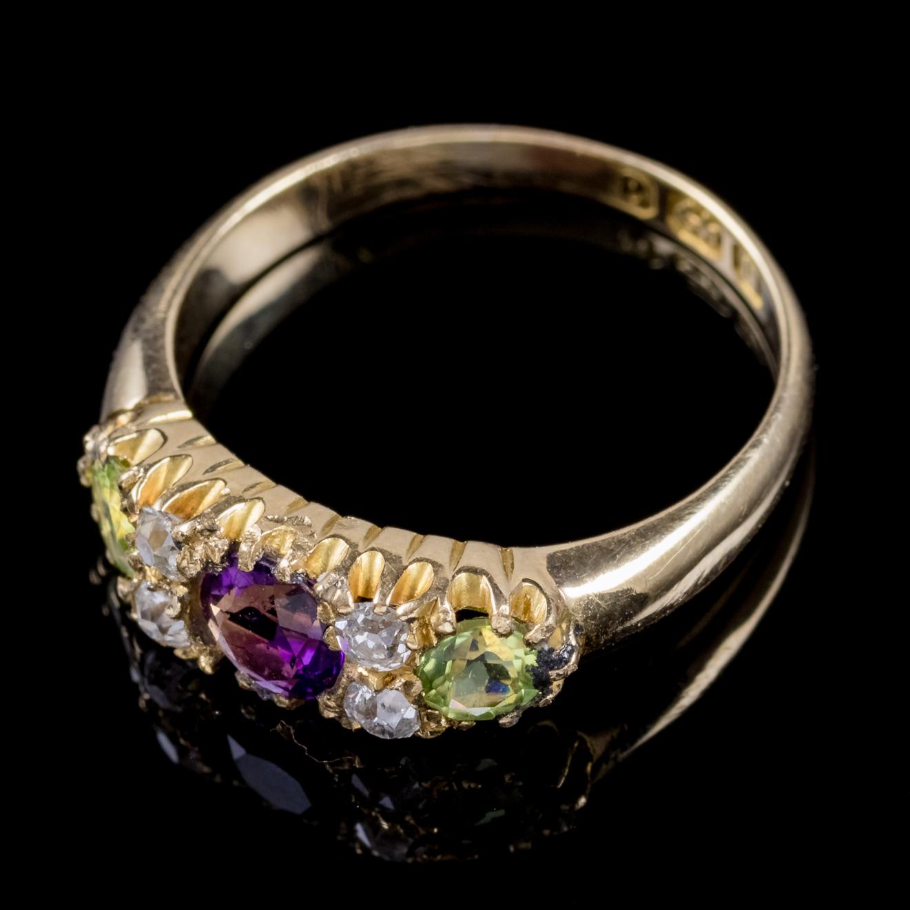 Women's Antique 18 Carat Gold Edwardian Suffragette Ring Amethyst Peridot Diamond, 1912