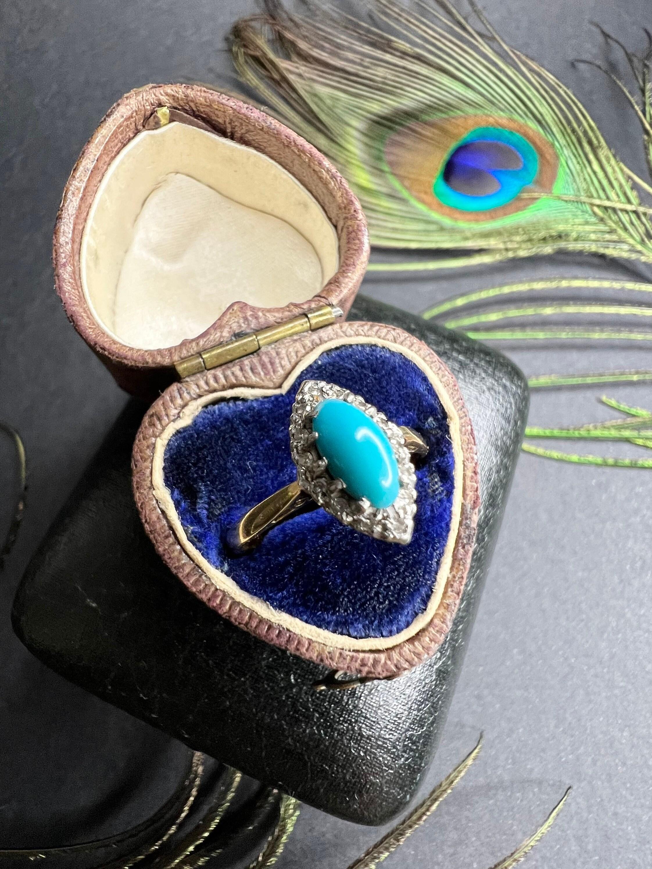 Antique 18ct Gold Edwardian Turquoise & Diamond Marquise / Navette Ring For Sale 6