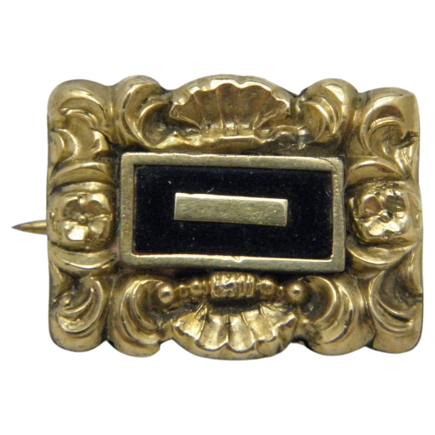 Antique 18ct Gold Enamel Mourning Brooch Pin c1850 750 Purity Detailed