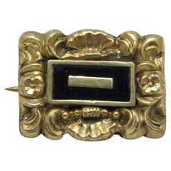 Antique 18ct Gold Enamel Mourning Brooch Pin c1850 750 Purity Detailed