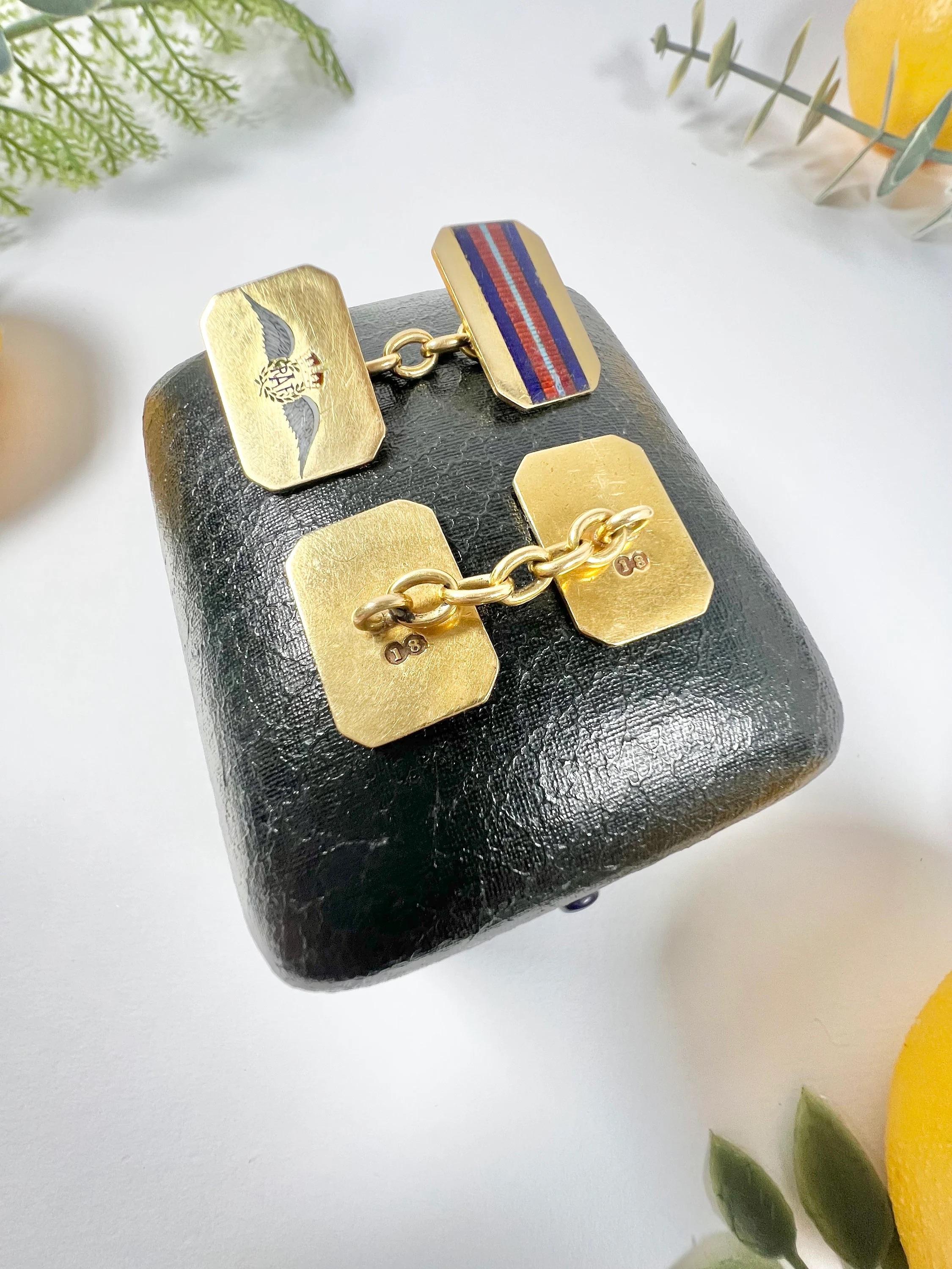 Antique 18ct Gold & Enamel Royal Air Force Cufflinks For Sale 3