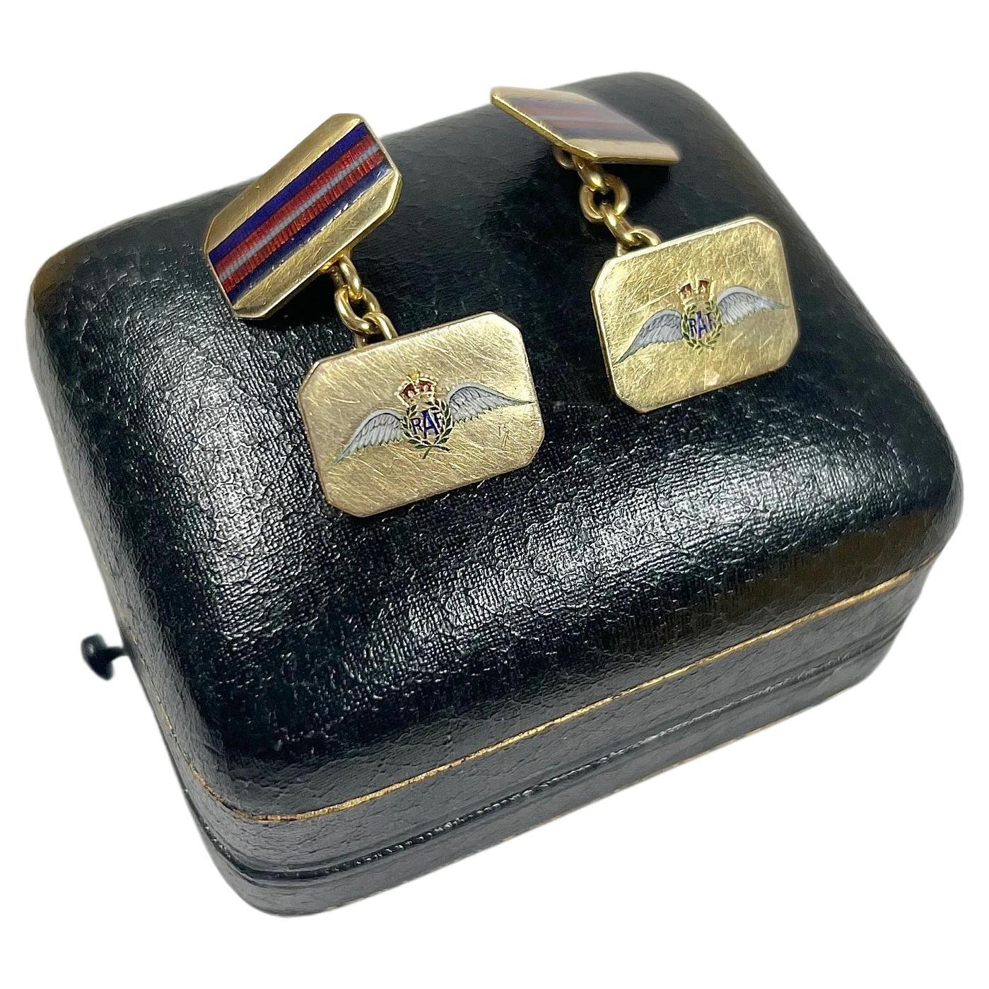 Antique 18ct Gold & Enamel Royal Air Force Cufflinks For Sale