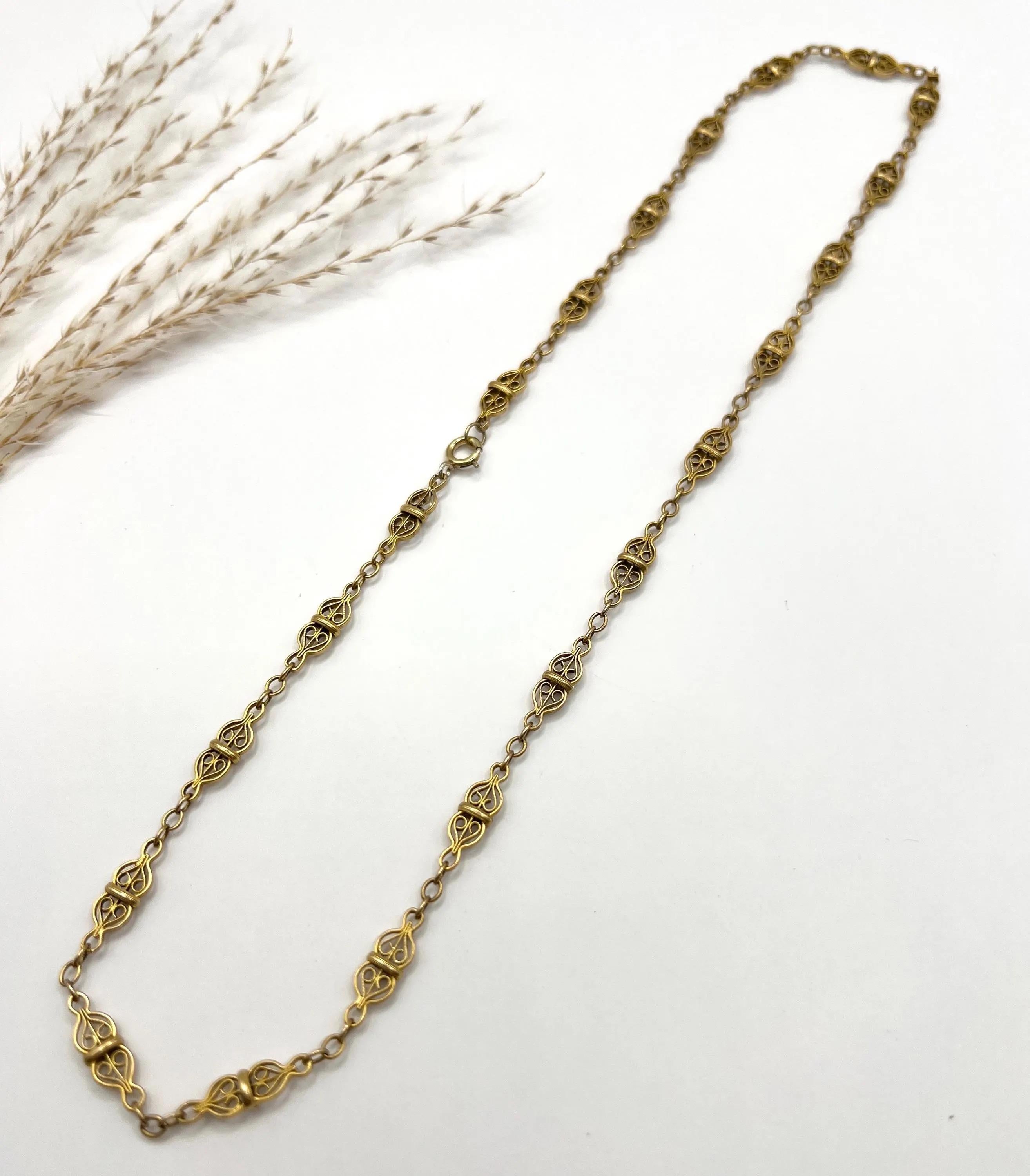 da uomo o donna Antique French 1920, oro 18 ct, collana con catena a maglie filigranate da 20 1/4 di pollice in vendita