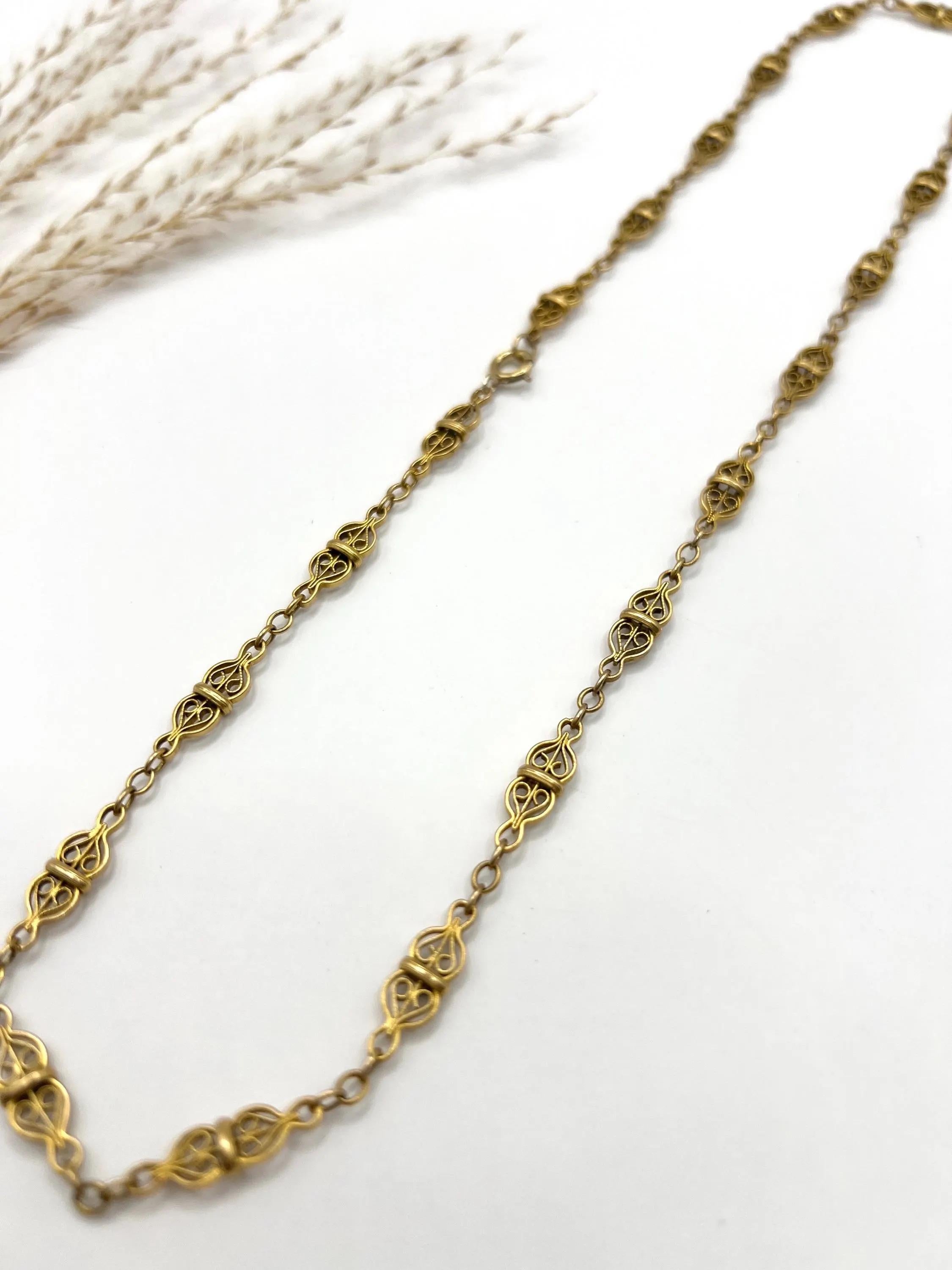 Antique French 1920, oro 18 ct, collana con catena a maglie filigranate da 20 1/4 di pollice in vendita 1