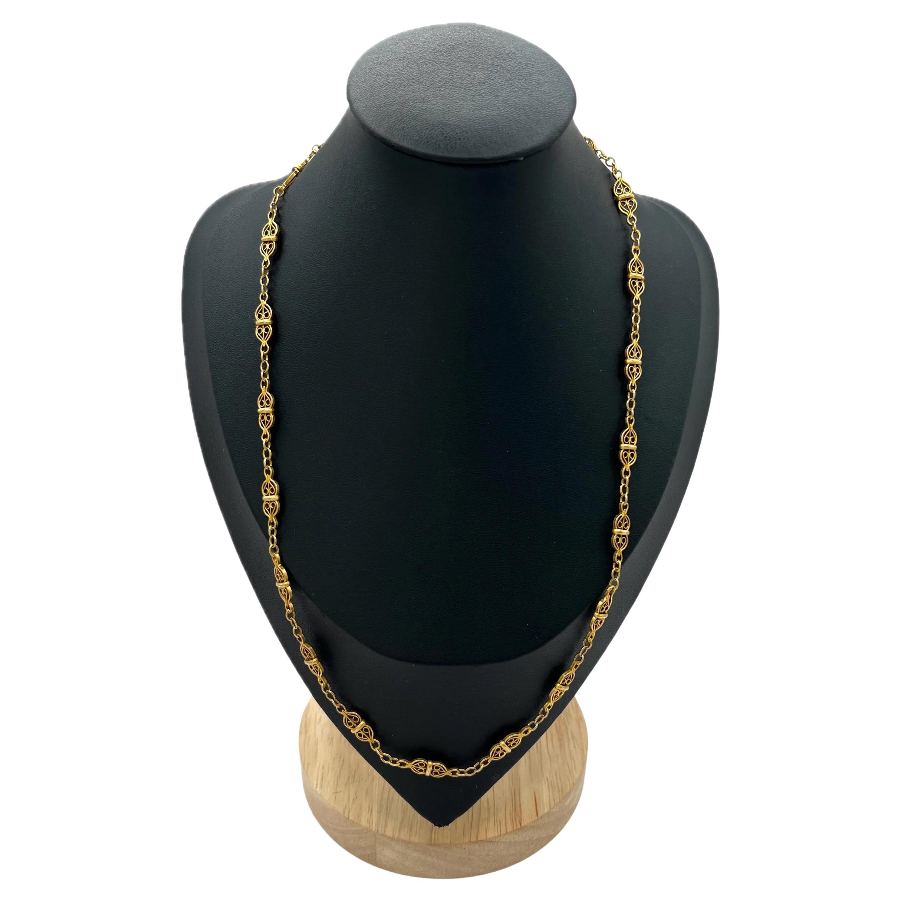 Antique French 1920, oro 18 ct, collana con catena a maglie filigranate da 20 1/4 di pollice in vendita