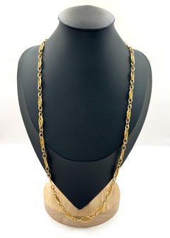 Antique 18ct Gold, French 1920s 22 3/4 Inch Fancy Filigree Oval Link Chain