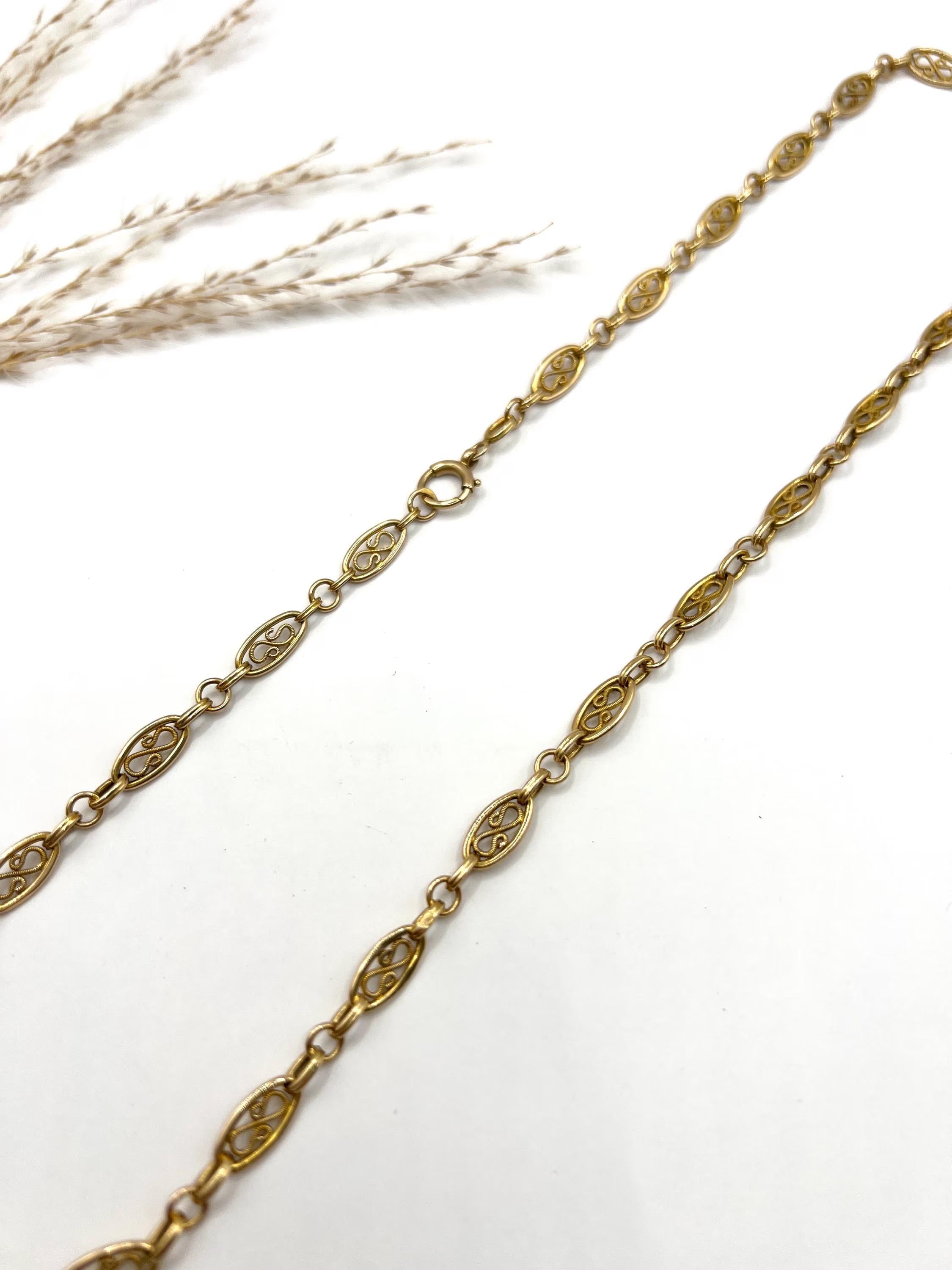 Antique 18ct Gold, French 1920s 22 3/4 Inch Fancy Filigree Oval Link Chain Bon état - En vente à Brighton, GB