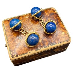 Antique 18ct Gold, French 1920s Lapis Lazuli Orb Cufflinks