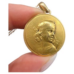Antique 18ct Gold, French Art Nouveau Gold Love Medallion