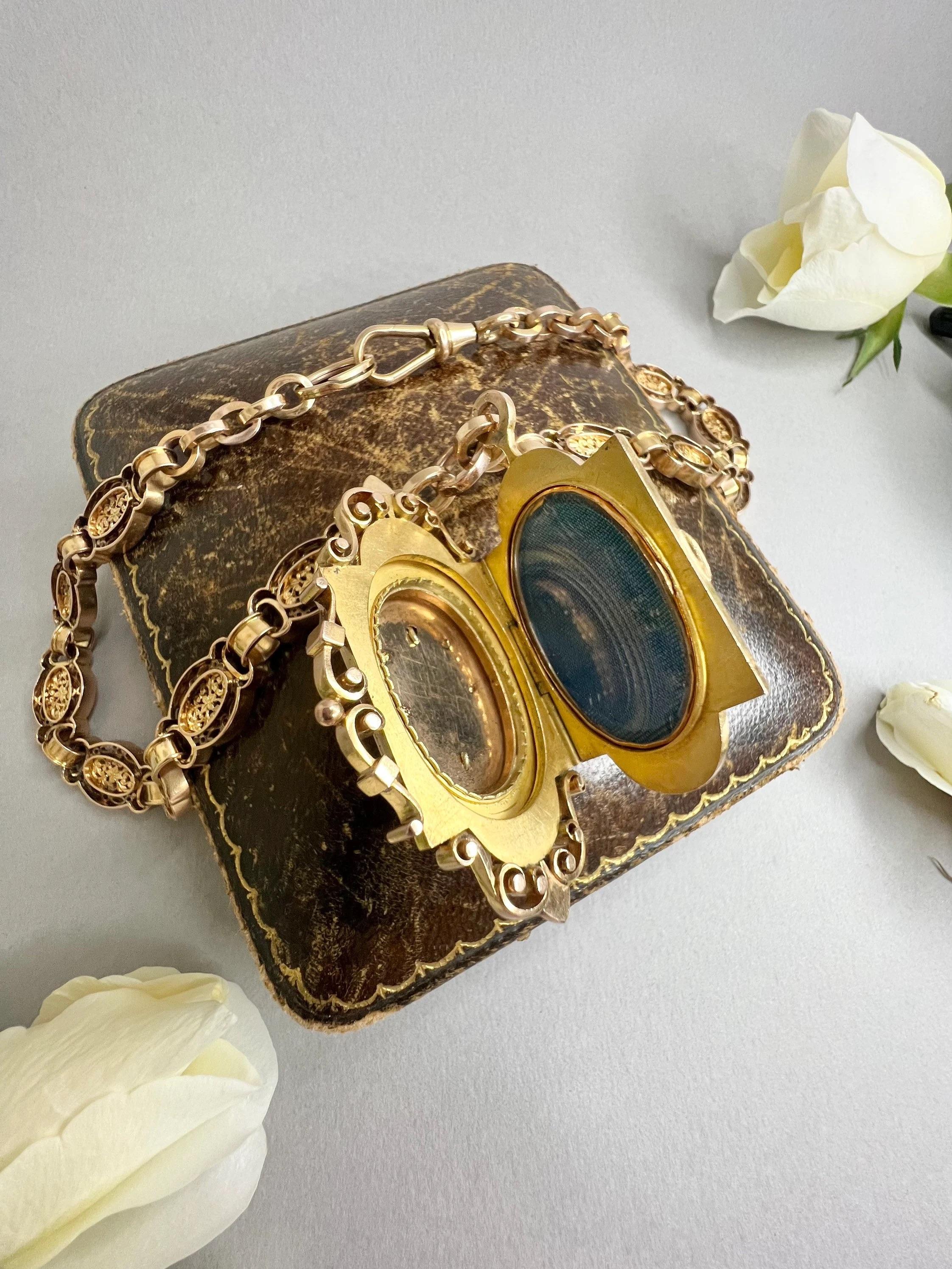 Antike 18ct Gold Französisch Belle Époque, Buch Kette Medaillon Halskette 7