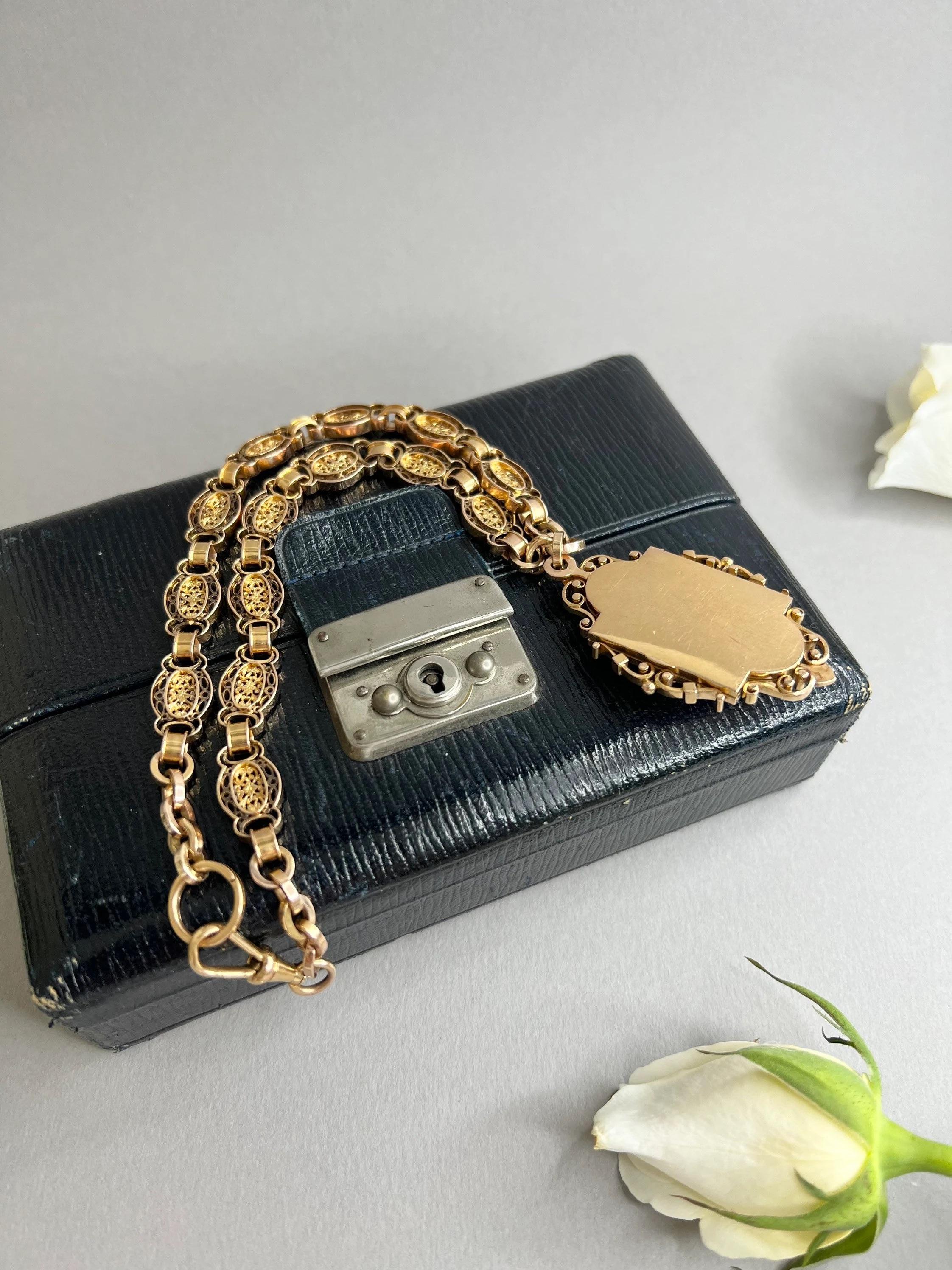 Antike 18ct Gold Französisch Belle Époque, Buch Kette Medaillon Halskette 1