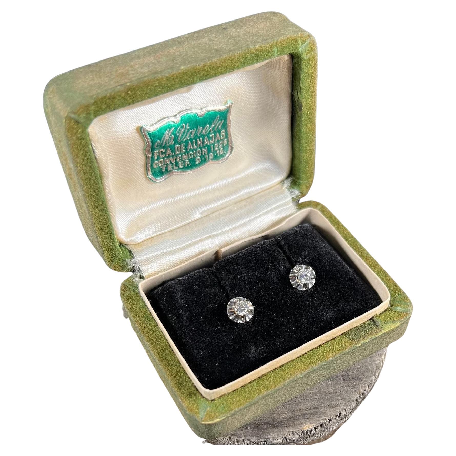 Antique 18ct Gold French Diamond Dormeuse Stud Earrings For Sale