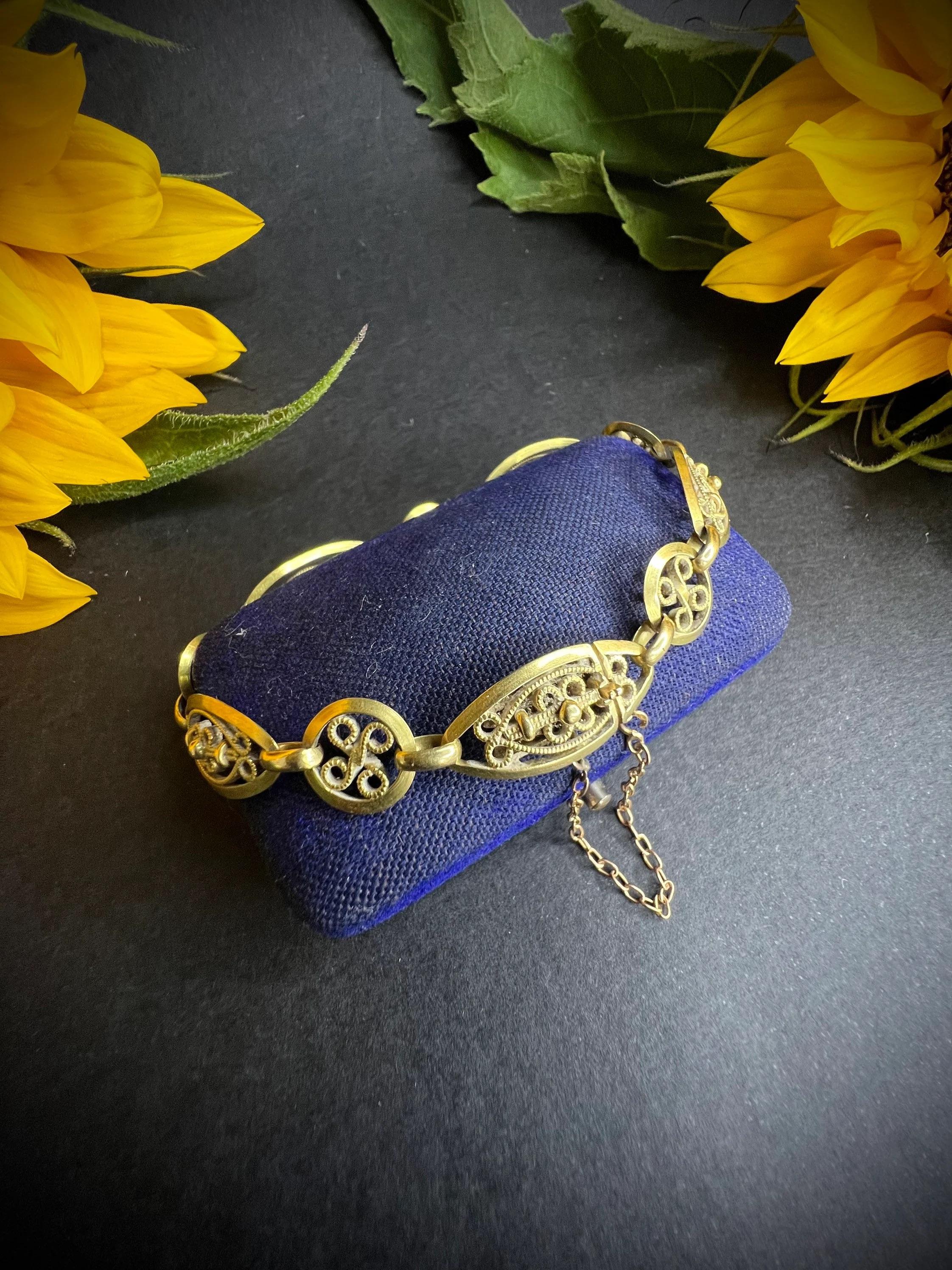 Antiquités - Bracelet à maillons en filigrane français en or 18ct Bon état - En vente à Brighton, GB