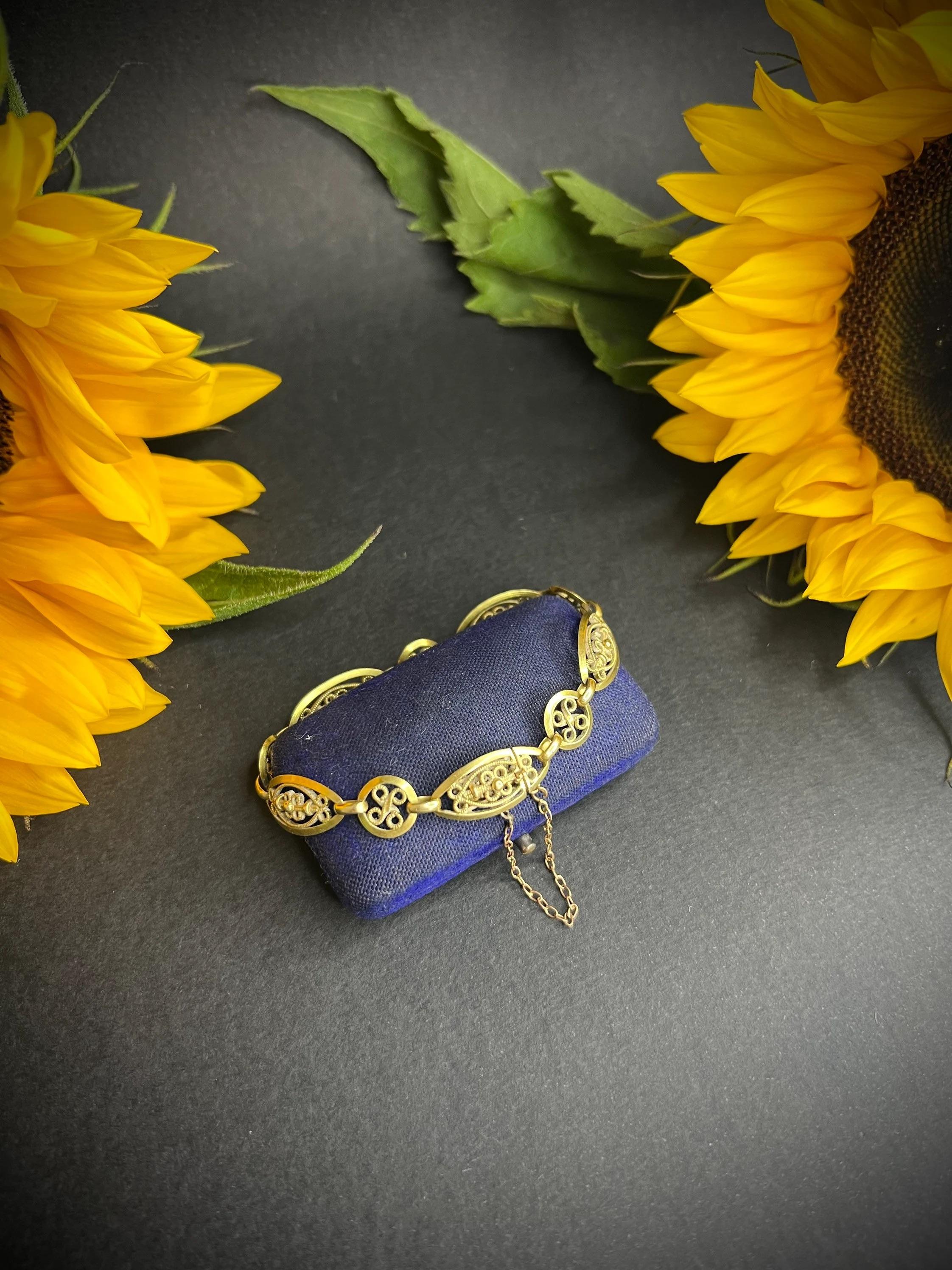 Antiquités - Bracelet à maillons en filigrane français en or 18ct en vente 3
