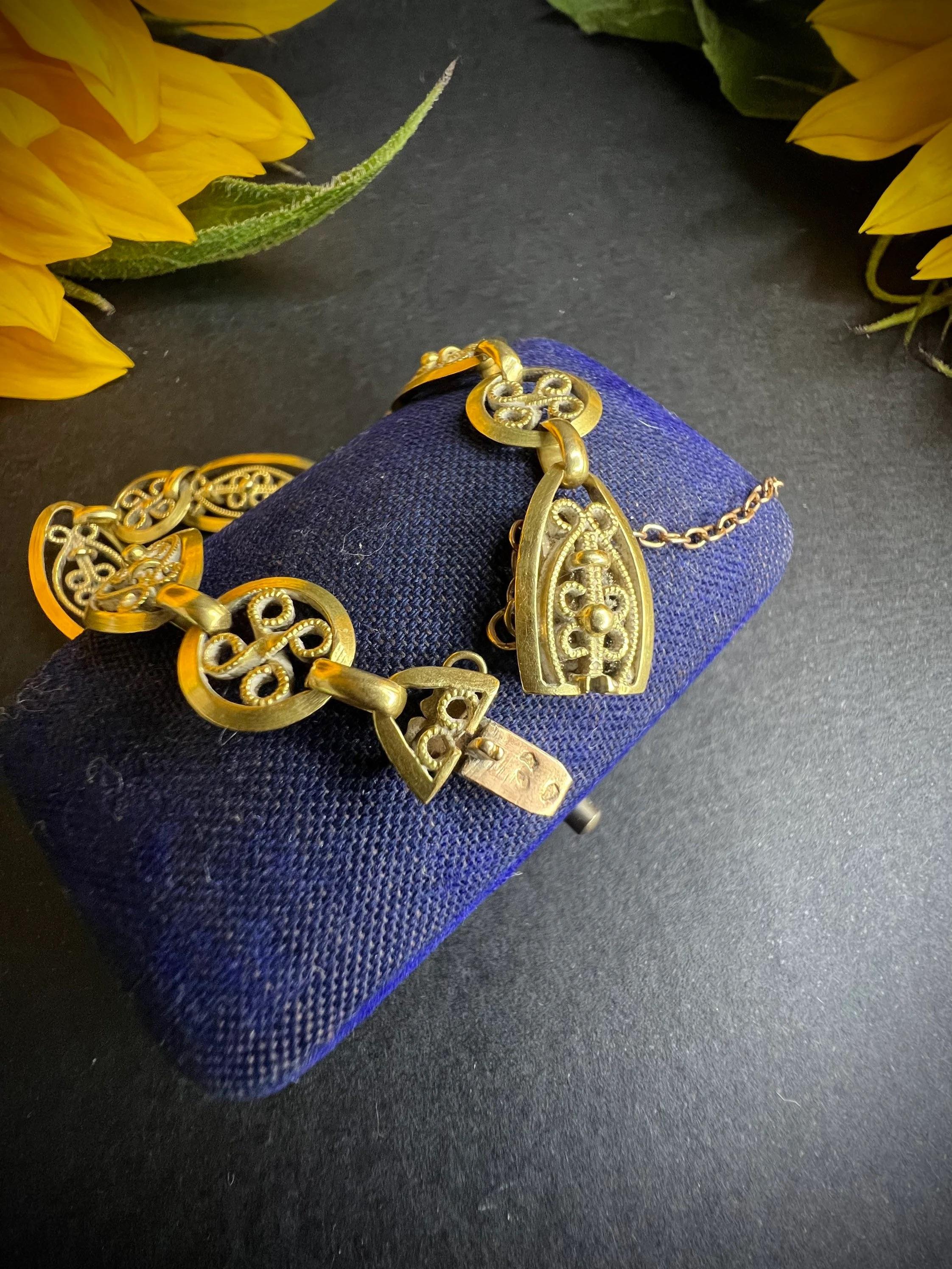 Antiquités - Bracelet à maillons en filigrane français en or 18ct en vente 4