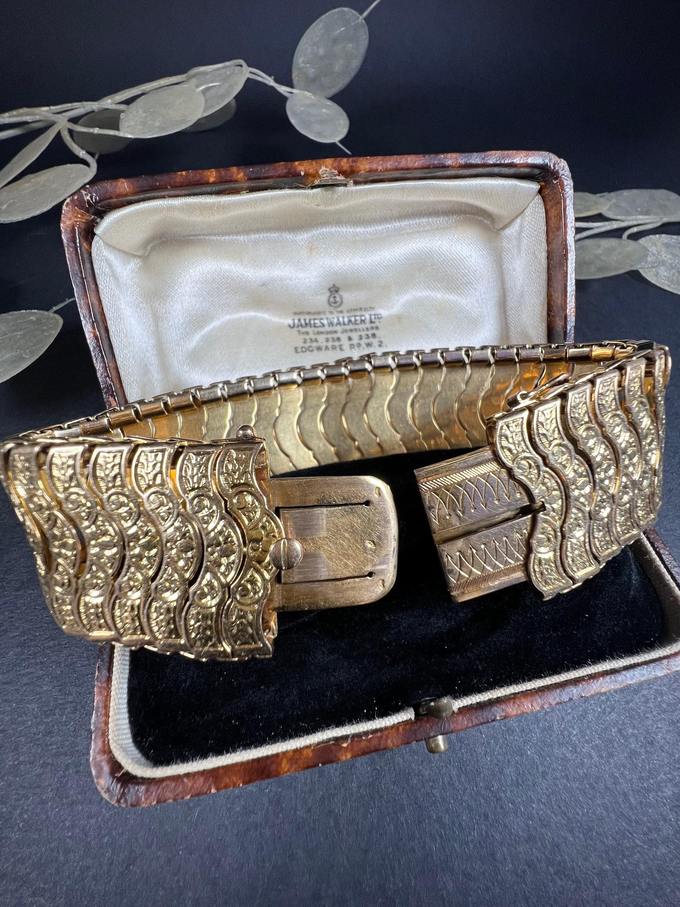 Antike 18ct Gold Französisch Flexible Breite Manschette Armband für Damen oder Herren