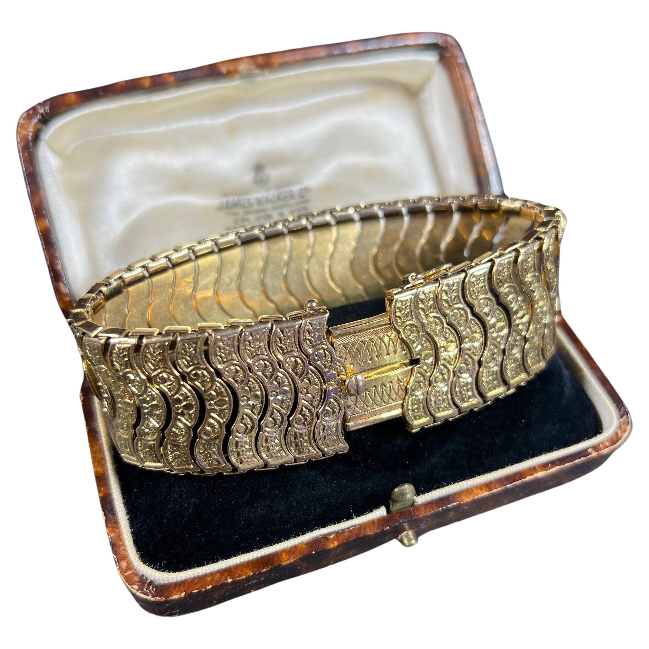 Antique 18ct Gold French Flexible Wide Cuff Bracelet