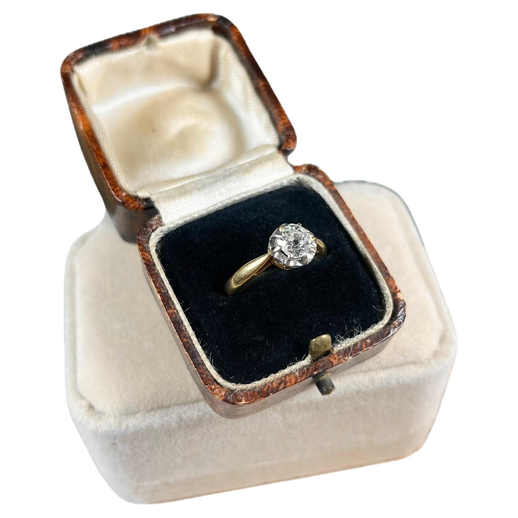 Antique 18ct Gold French Single Stone Diamond Engagement Ring For Sale