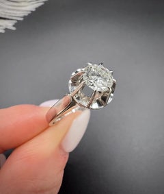 Bague de fiançailles ancienne en or 18 carats, poinçonnée en France, sertie d'un diamant unique de 0,80 carat