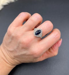 Antique French in oro 18 ct, anello edoardiano con zaffiro cabochon e diamante