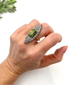Antique 18ct Gold French Stamped, Victorian Peridot & Diamond Marquise Ring