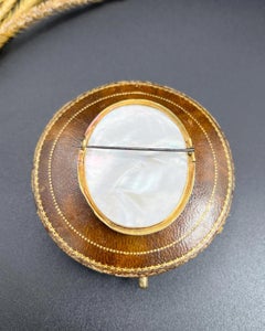Antique 18ct Gold French, Victorian Cherub Miniature Brooch Mother of Pearl Back