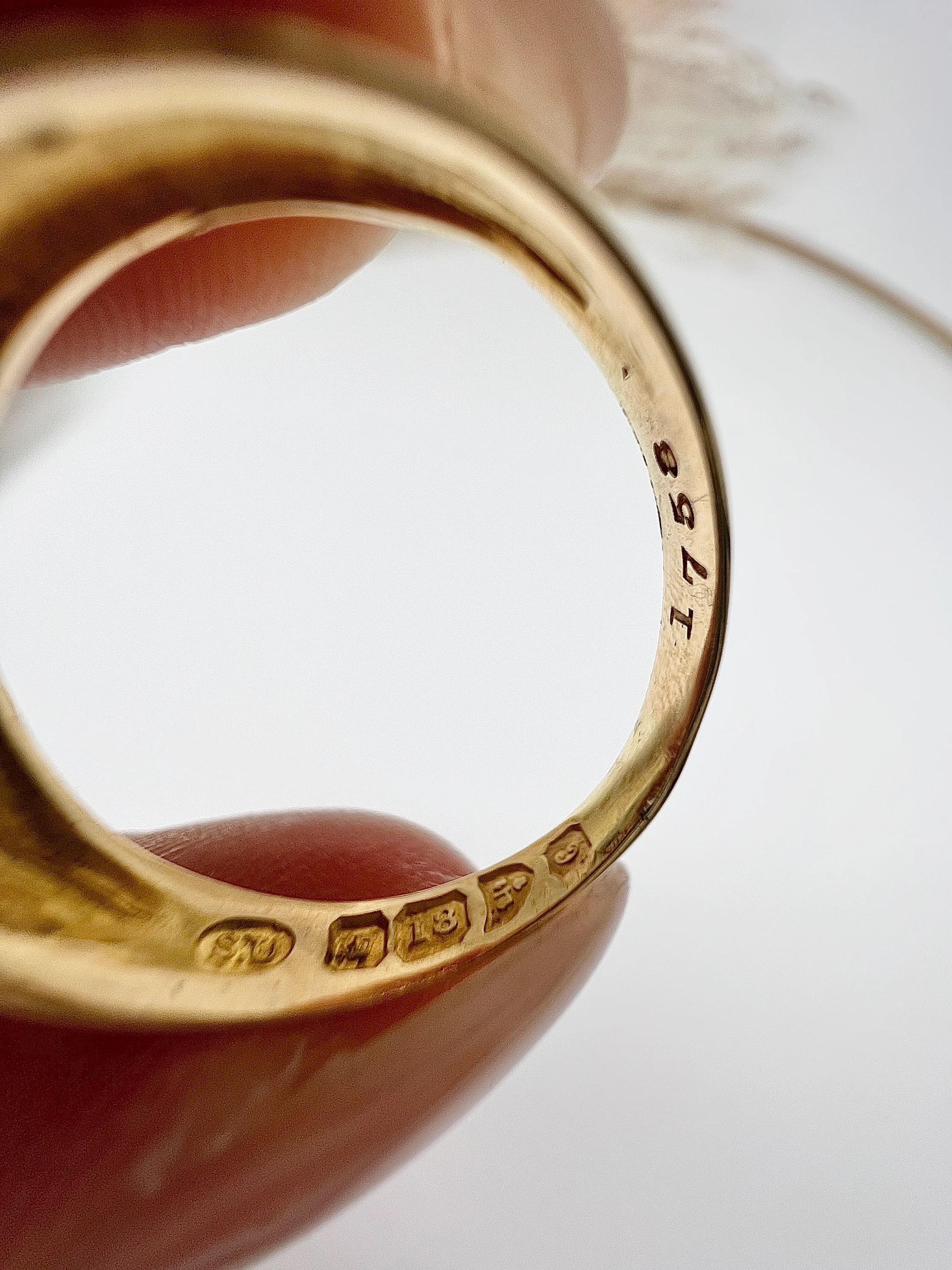 Antiguo anillo eduardiano de oro de 18 ct con sello de calidad y 3 diamantes 3
