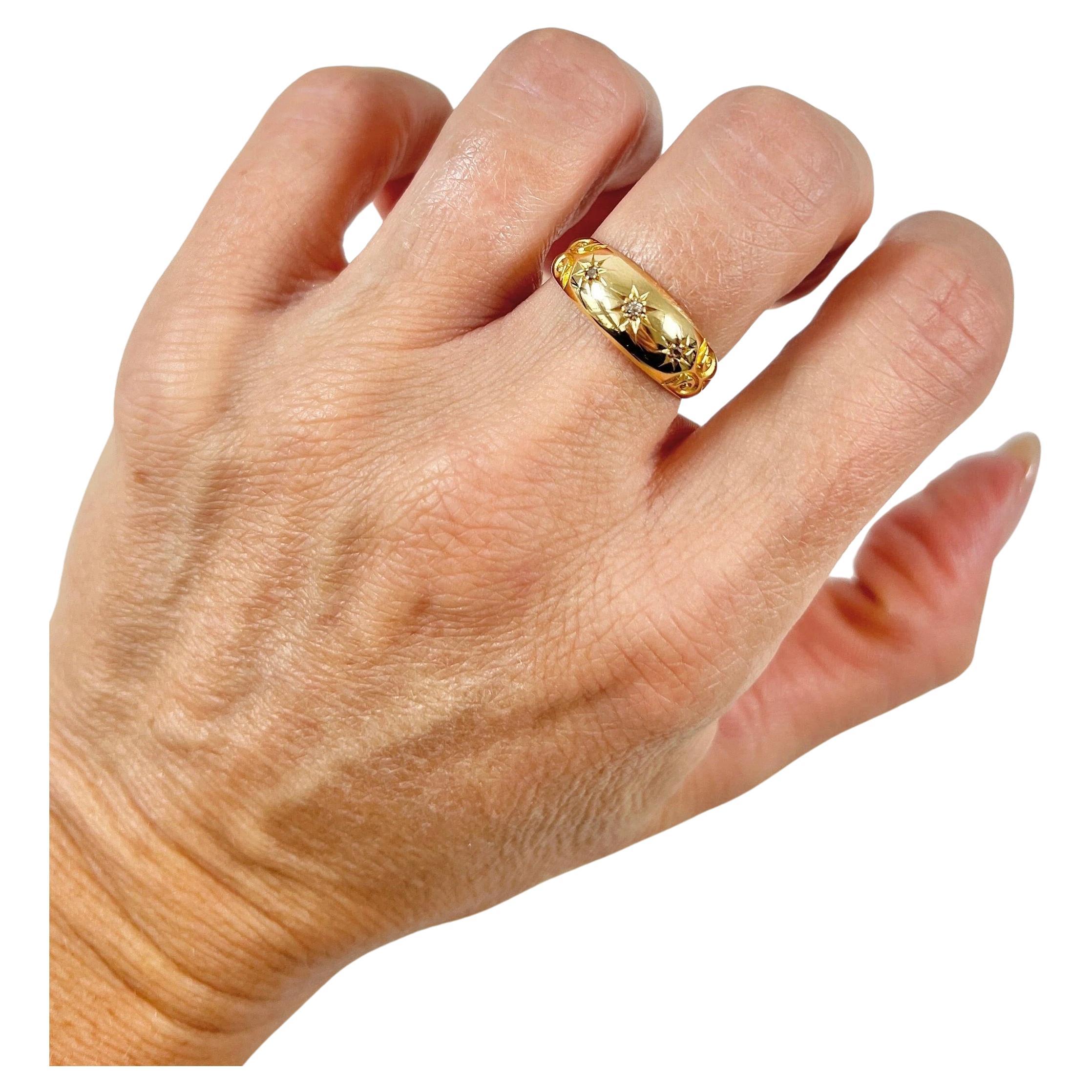 Antique 18ct Gold Hallmarked Edwardian 3 Stone Diamond Band Ring