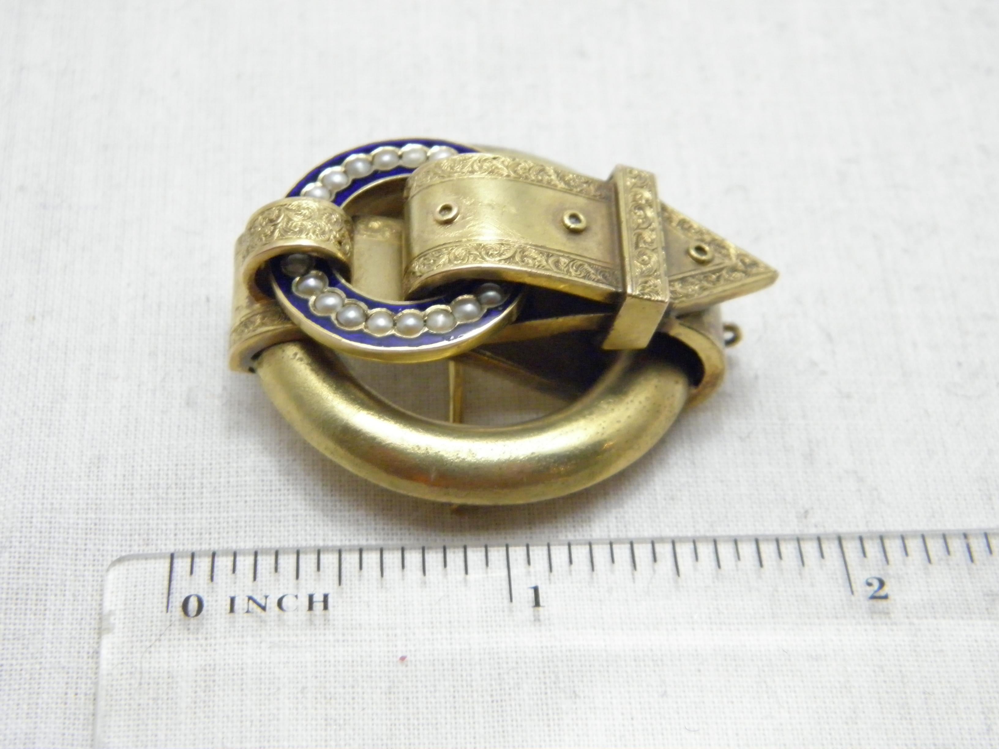 Antique 18ct Gold Huge Pearl Buckle Brooch Pin c1880 Heavy 14.3g 750 Purity For Sale 4