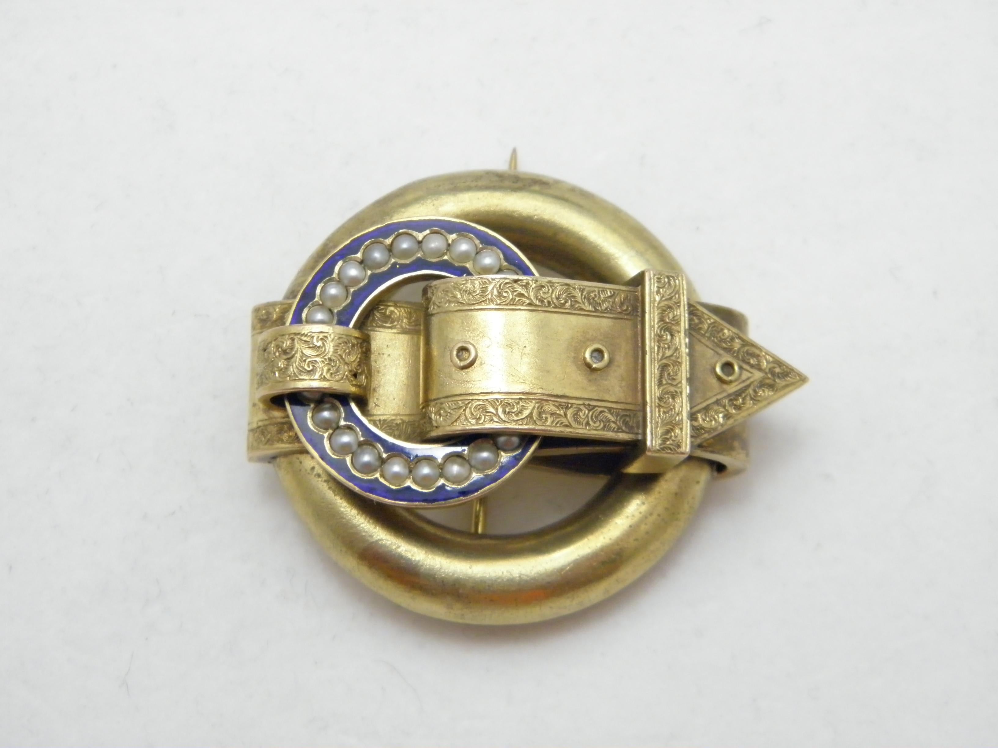 If you have landed on this page then you have an eye for beauty.

On offer is this gorgeous

18CT SOLID GOLD PEARL AND ENAMEL FRENCH BUCKLE BROOCH

DETAILS
Material: 18ct (750/000) Solid Heavy Yellow Gold
Style: Art Nouveau style seed pearl set
