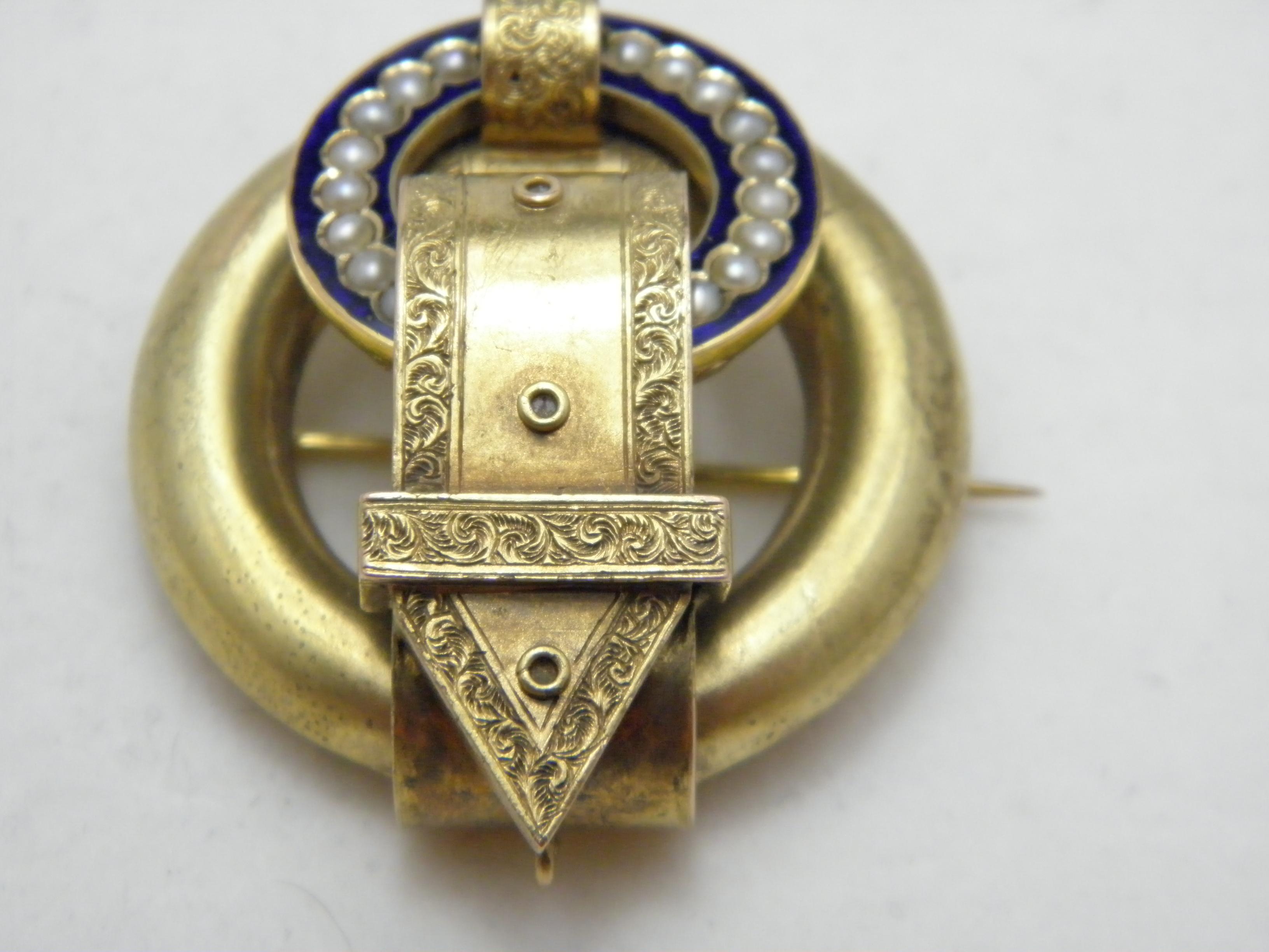 Victorian Antique 18ct Gold Huge Pearl Buckle Brooch Pin c1880 Heavy 14.3g 750 Purity For Sale