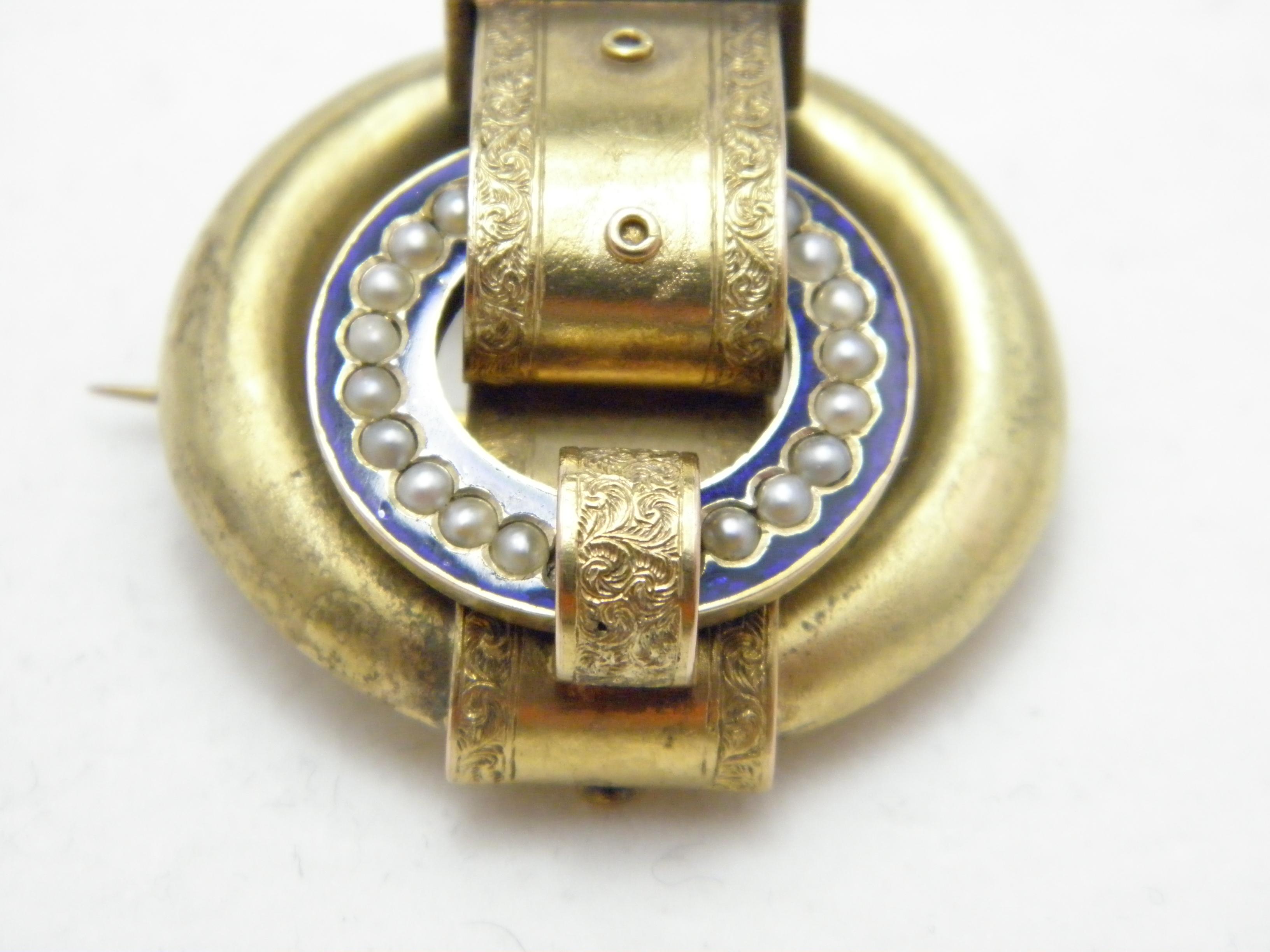 Antique 18ct Gold Huge Pearl Buckle Brooch Pin c1880 Heavy 14.3g 750 Purity In Good Condition For Sale In Camelford, GB