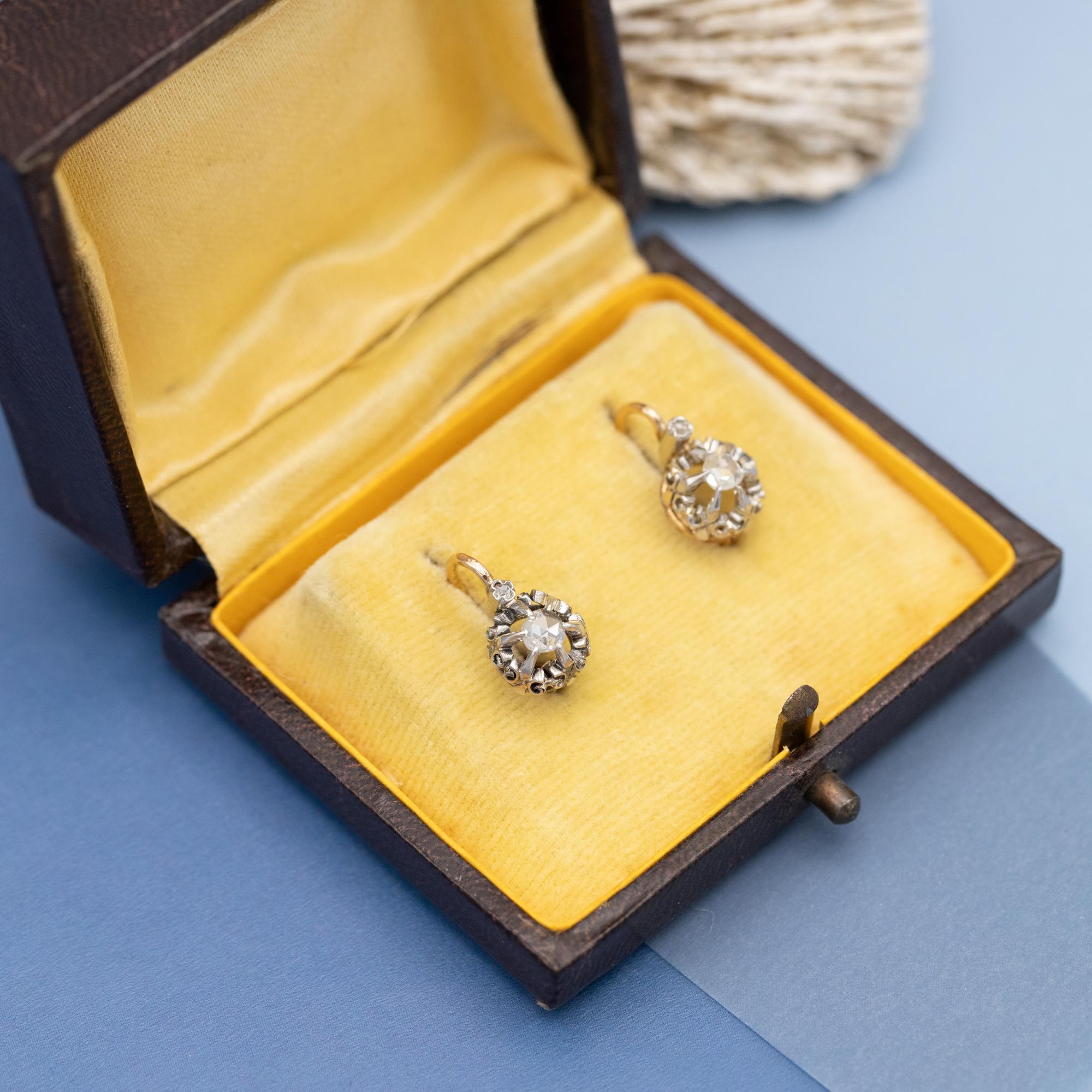 Antique 18ct gold jewelry - Rare French Victorian sleepers - Diamond Dormeuses Victoriano