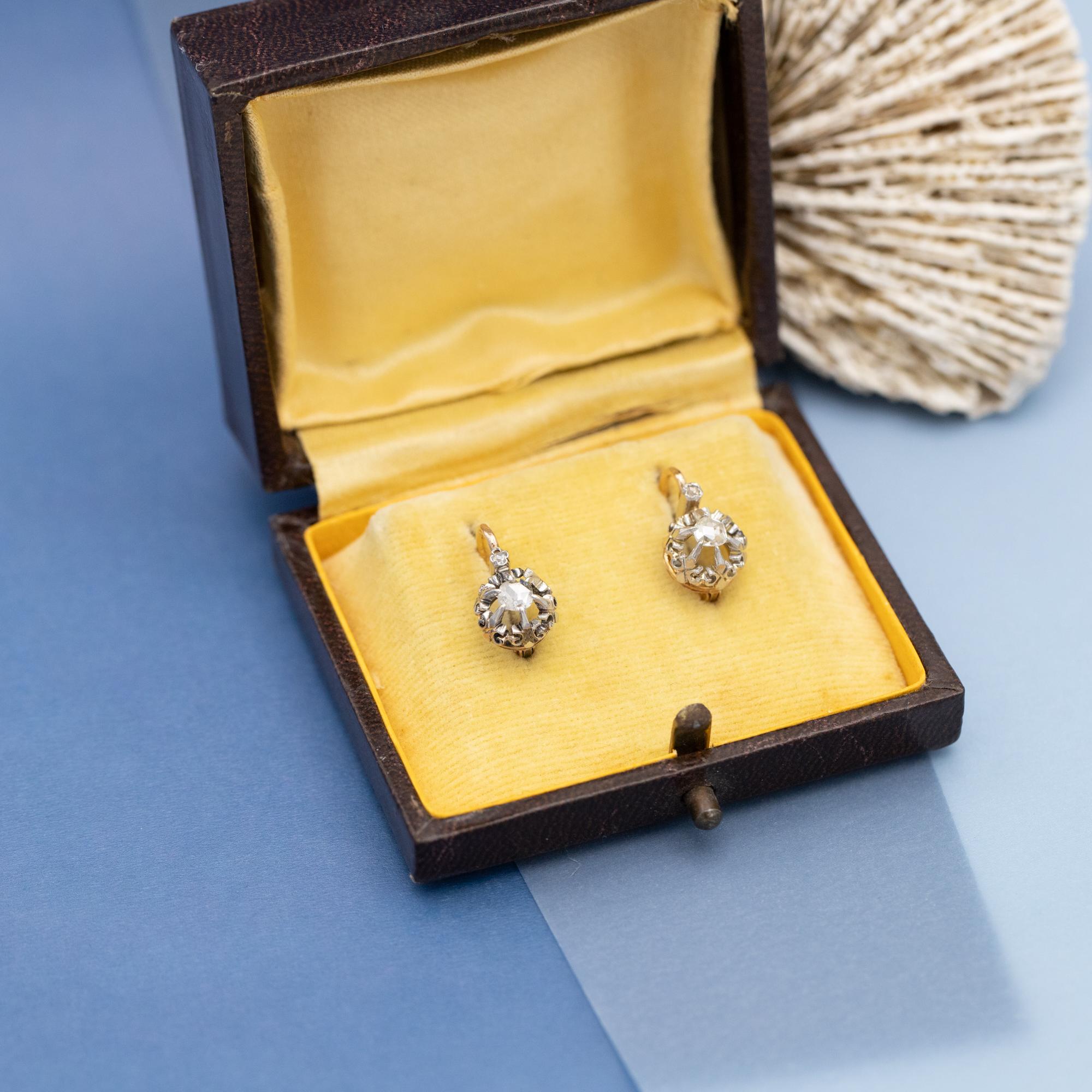 Antique 18ct gold jewelry - Rare French Victorian sleepers - Diamond Dormeuses 2
