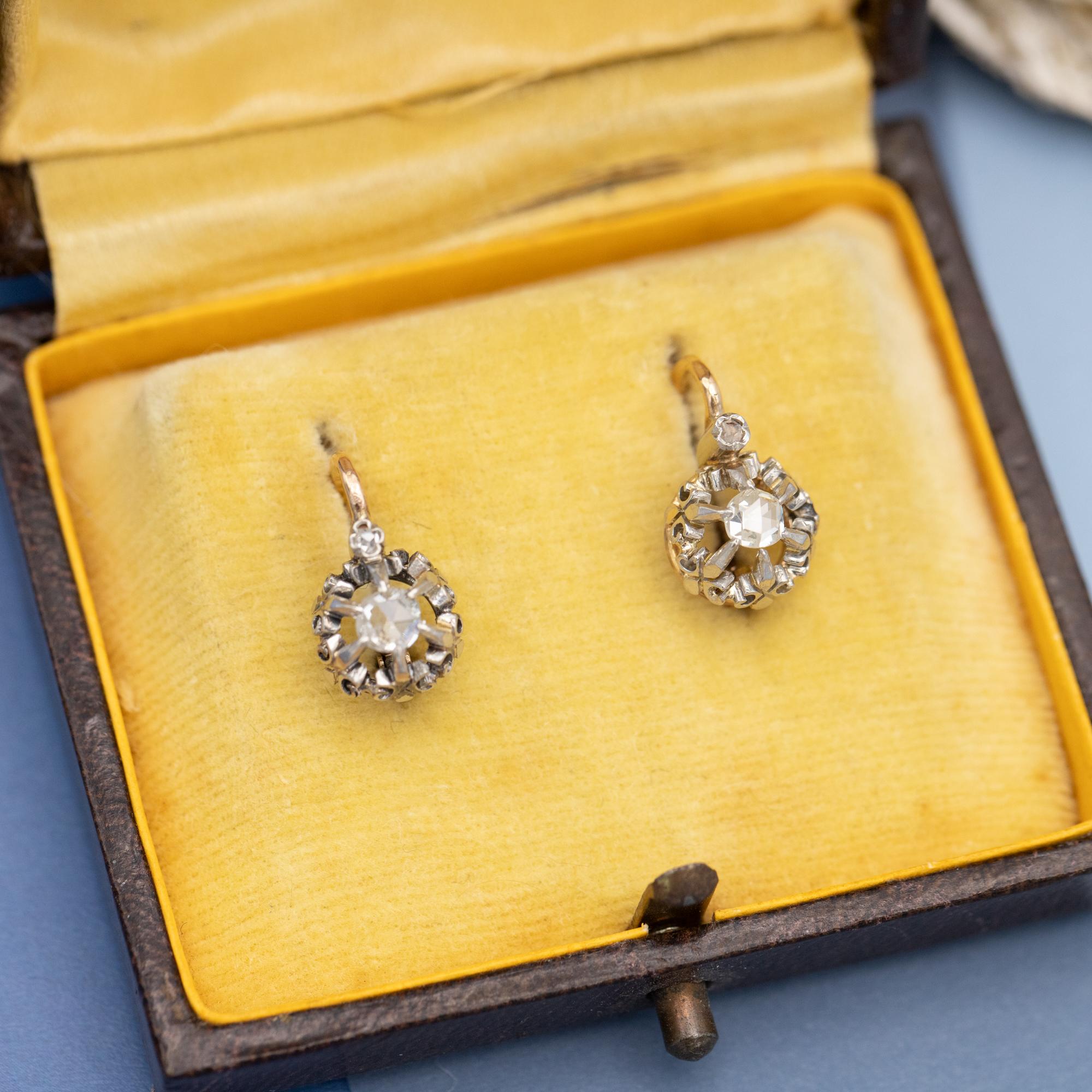 Antique 18ct gold jewelry - Rare French Victorian sleepers - Diamond Dormeuses 3