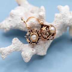 Antique 18ct gold jewelry - Rare French Victorian sleepers - Pearl Dormeuses