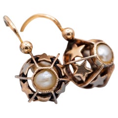 Antique 18ct gold jewelry - Rare French Victorian sleepers - Pearl Dormeuses